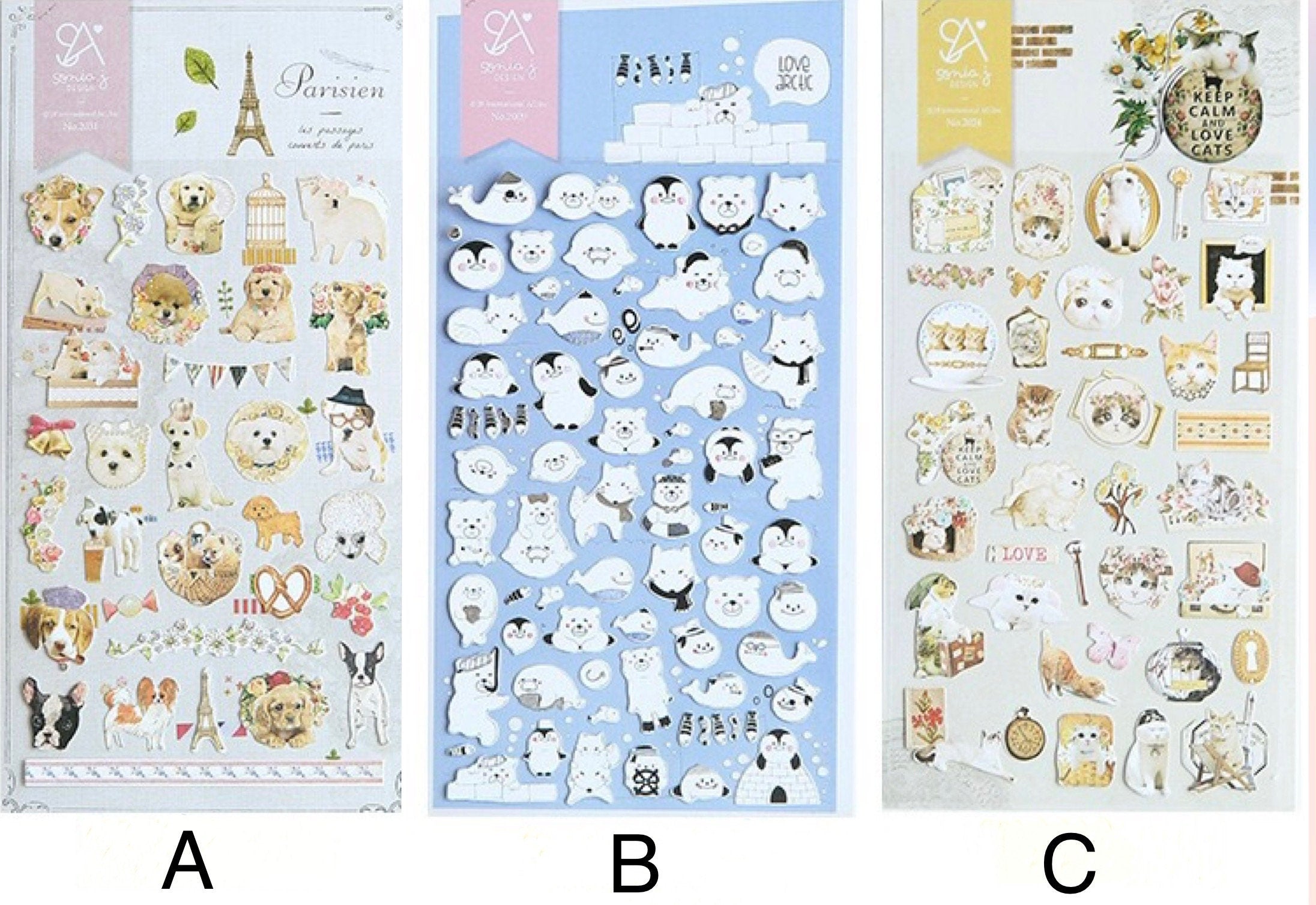 Kawaii animal stickers, dog stickers, cat stickers, kitty stickers